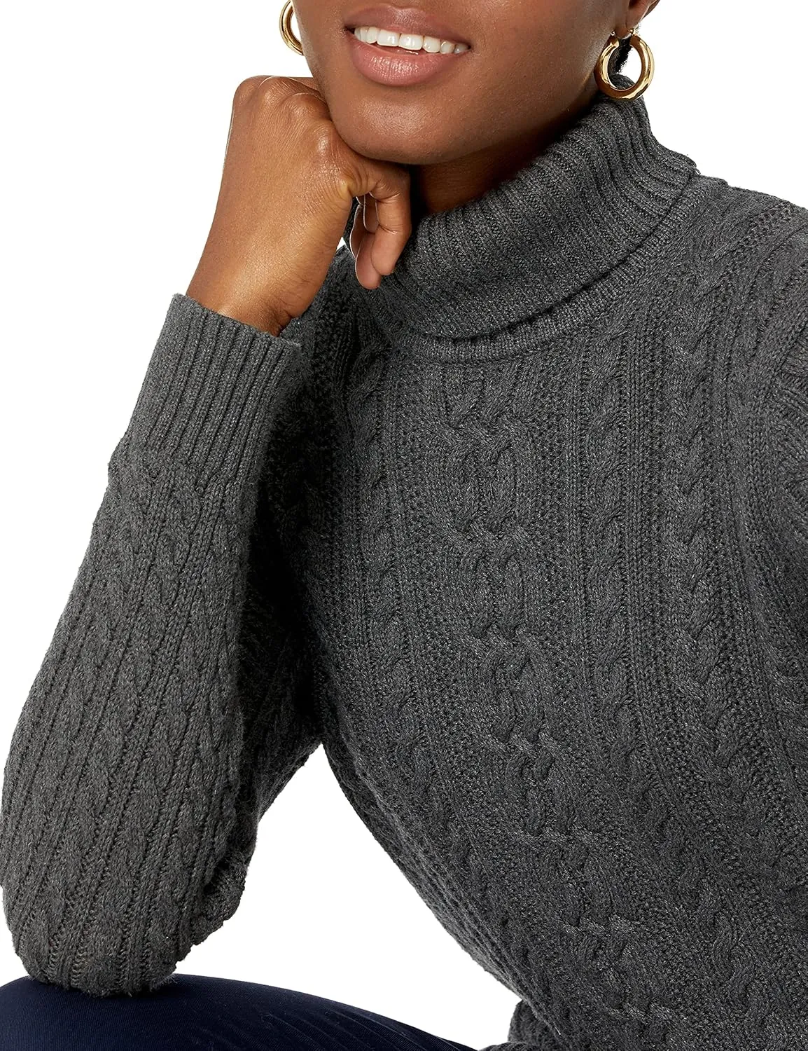 Amazon Essentials Women's Fisherman Cable Turtleneck Sweater (Available in Plus Size)