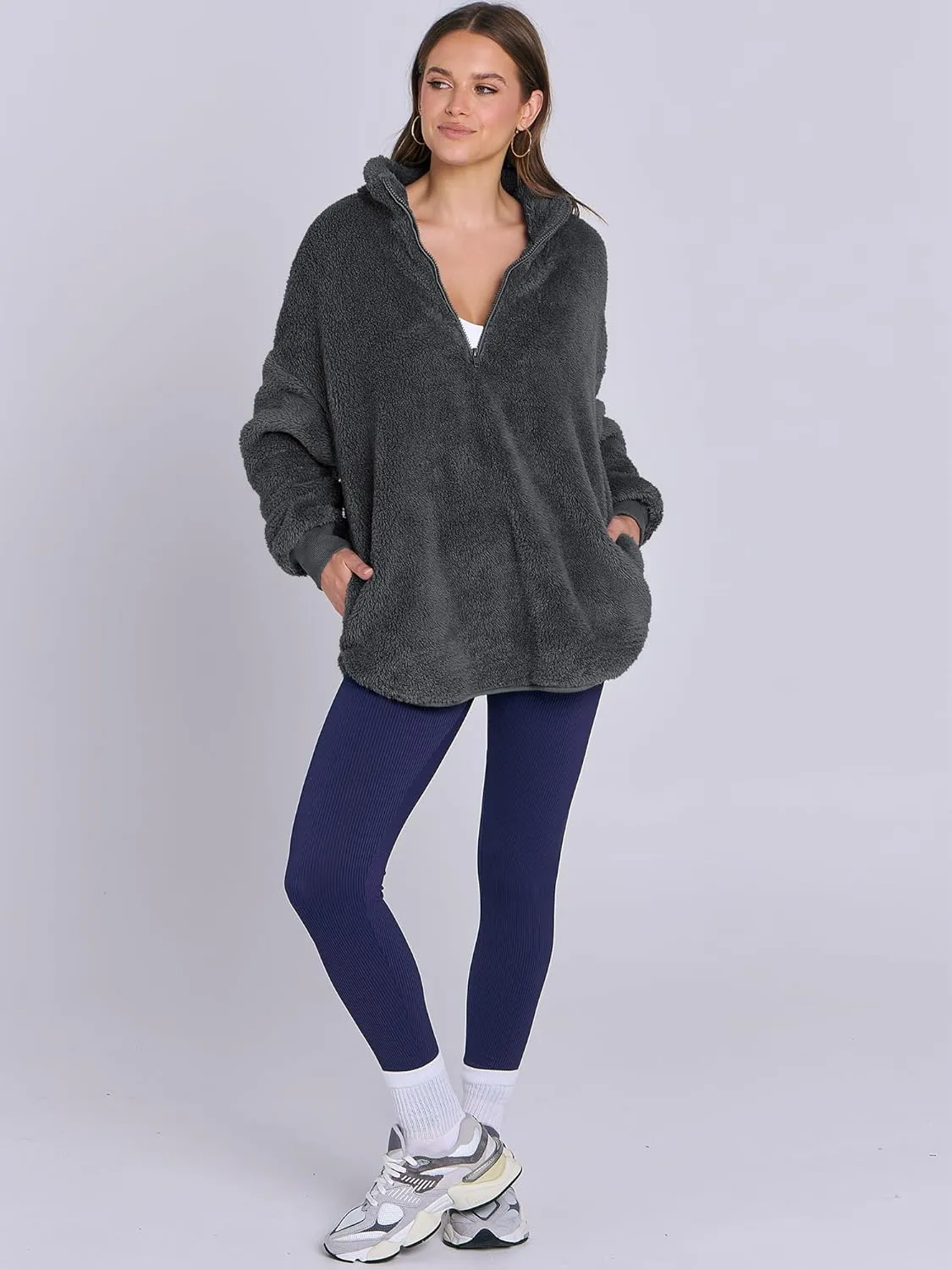 ANRABESS Women's Zip Up Sweatshirt Sherpa Fuzzy Fleece Hoodies Cozy Pullover Soft Sweaters Tops 2024 Fall Trendy Clothes