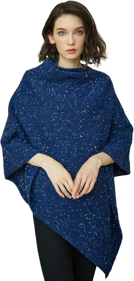 BEAUTELICATE Women Wool Poncho Knitted Tweed Wool Sweater Pullover Pile Collar Cape