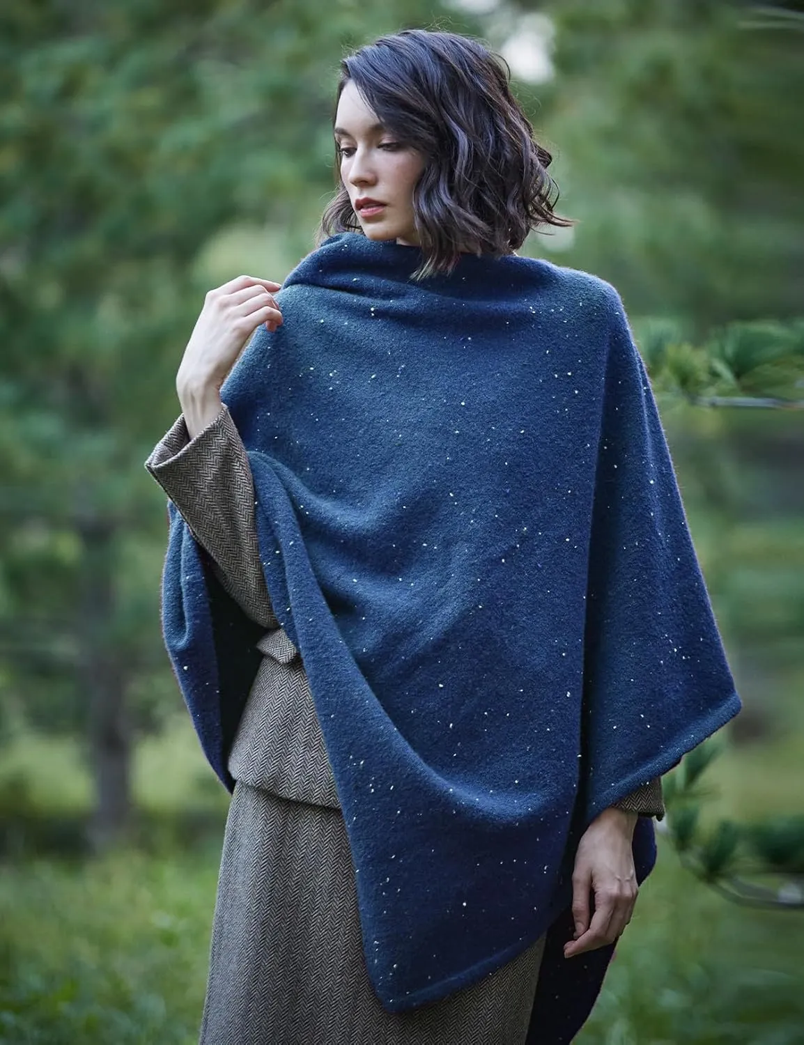 BEAUTELICATE Women Wool Poncho Knitted Tweed Wool Sweater Pullover Pile Collar Cape