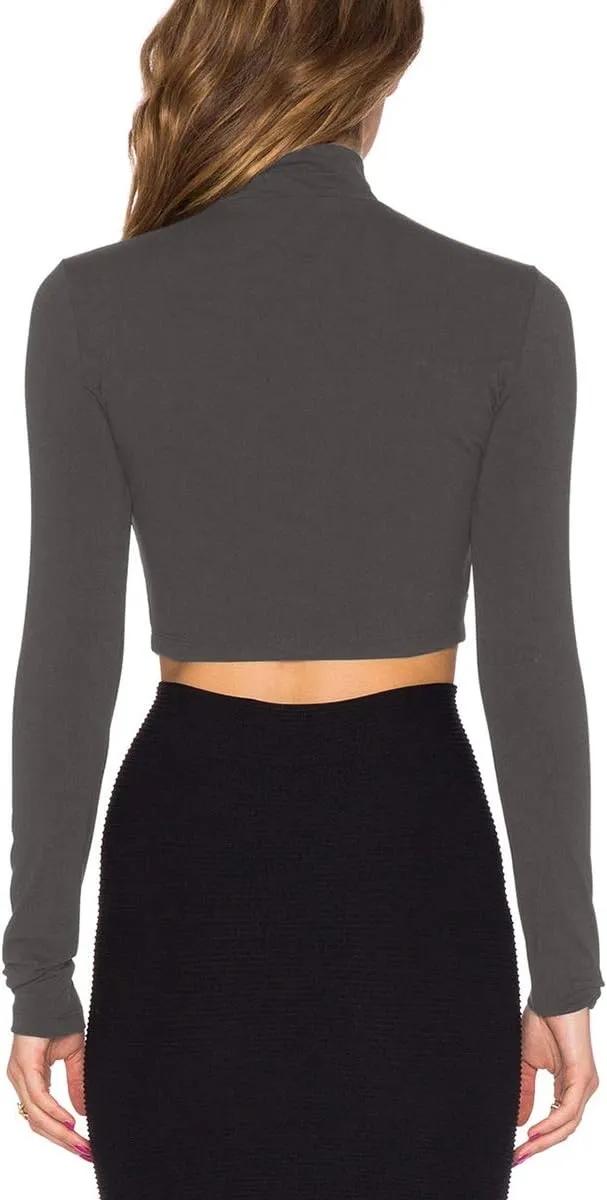 Bestisun Women Long Sleeve Stretchy Slim Fitted Cropped Shirts Turtleneck Crop Top