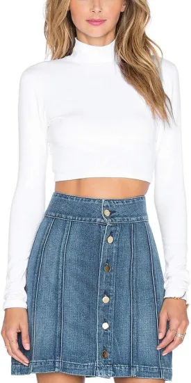 Bestisun Women Long Sleeve Stretchy Slim Fitted Cropped Shirts Turtleneck Crop Top