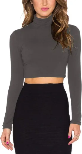 Bestisun Women Long Sleeve Stretchy Slim Fitted Cropped Shirts Turtleneck Crop Top