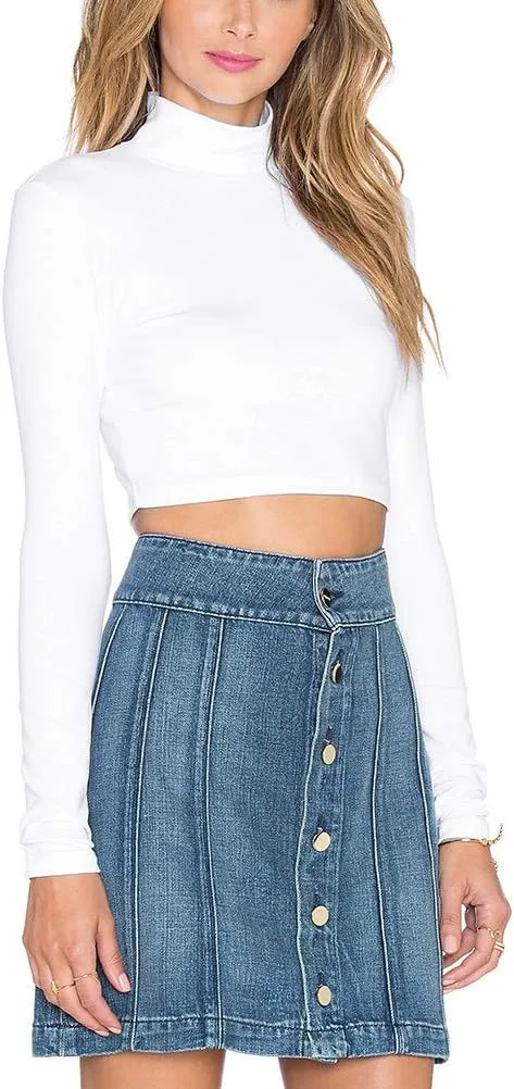 Bestisun Women Long Sleeve Stretchy Slim Fitted Cropped Shirts Turtleneck Crop Top