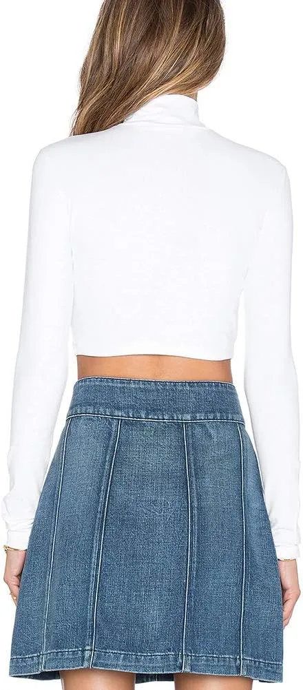 Bestisun Women Long Sleeve Stretchy Slim Fitted Cropped Shirts Turtleneck Crop Top
