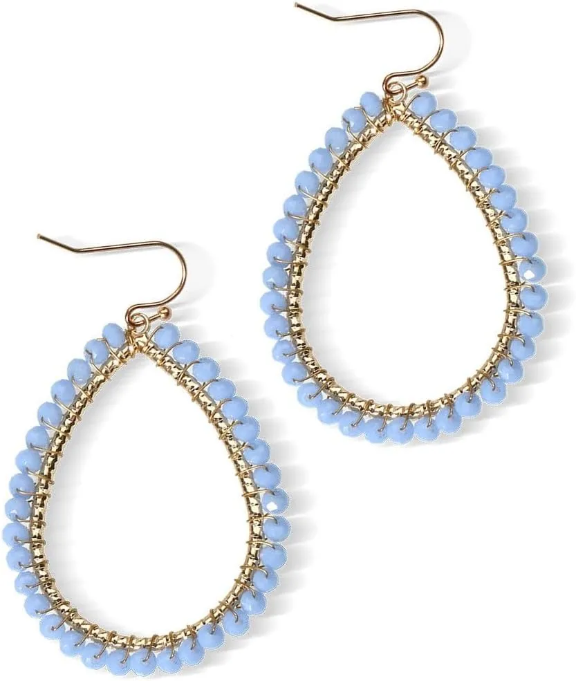 Bohemian Sparkly Crystal Beaded Dangle Earrings Teardrop Earrings for Women Fashionable & Trendy Jewelry Gift-Round Orange