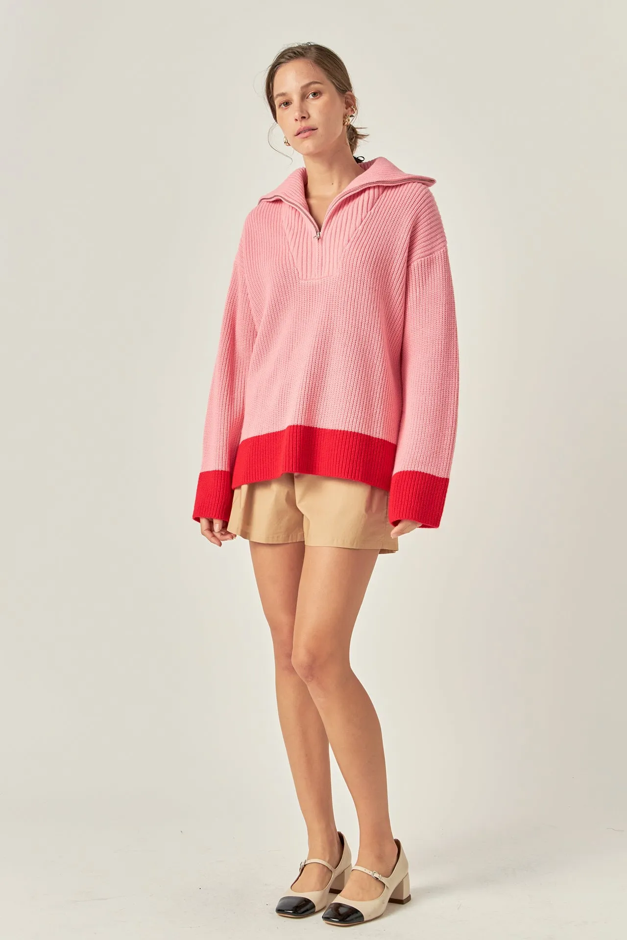 Contrast Zip Pullover Sweater