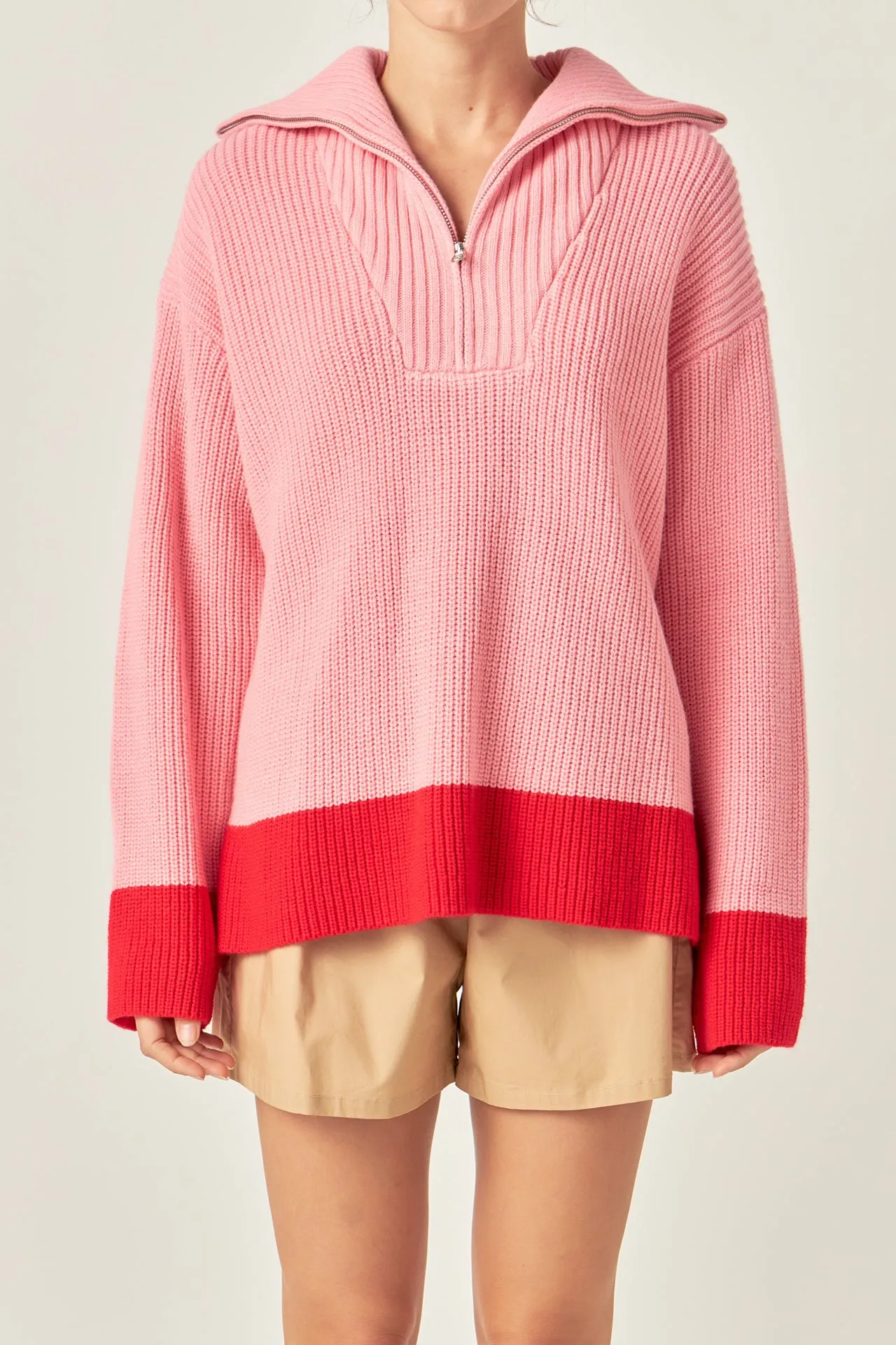 Contrast Zip Pullover Sweater