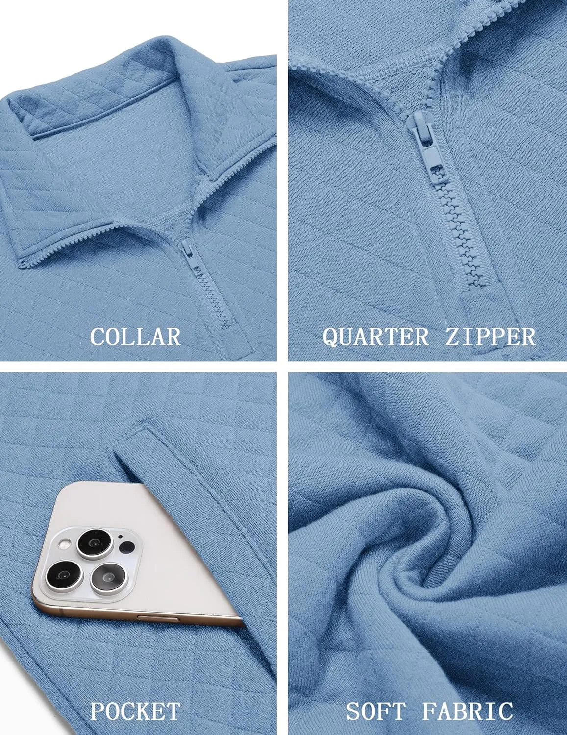 COOFANDY Mens Quarter Zip Pullover Quilted Sweatshirt Knit Long Sleeve Mock Neck Sweater Polo with Pocket