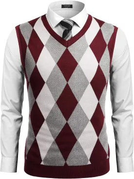 COOFANDY Men's Sleeveless V Neck Pullover Sweater Slim Fit Casual Argyle Sweater Vest