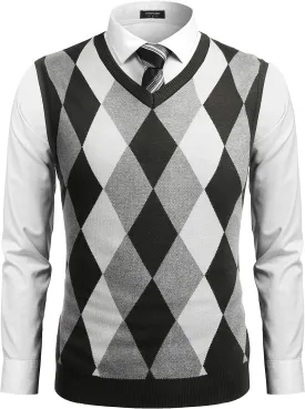 COOFANDY Men's Sleeveless V Neck Pullover Sweater Slim Fit Casual Argyle Sweater Vest
