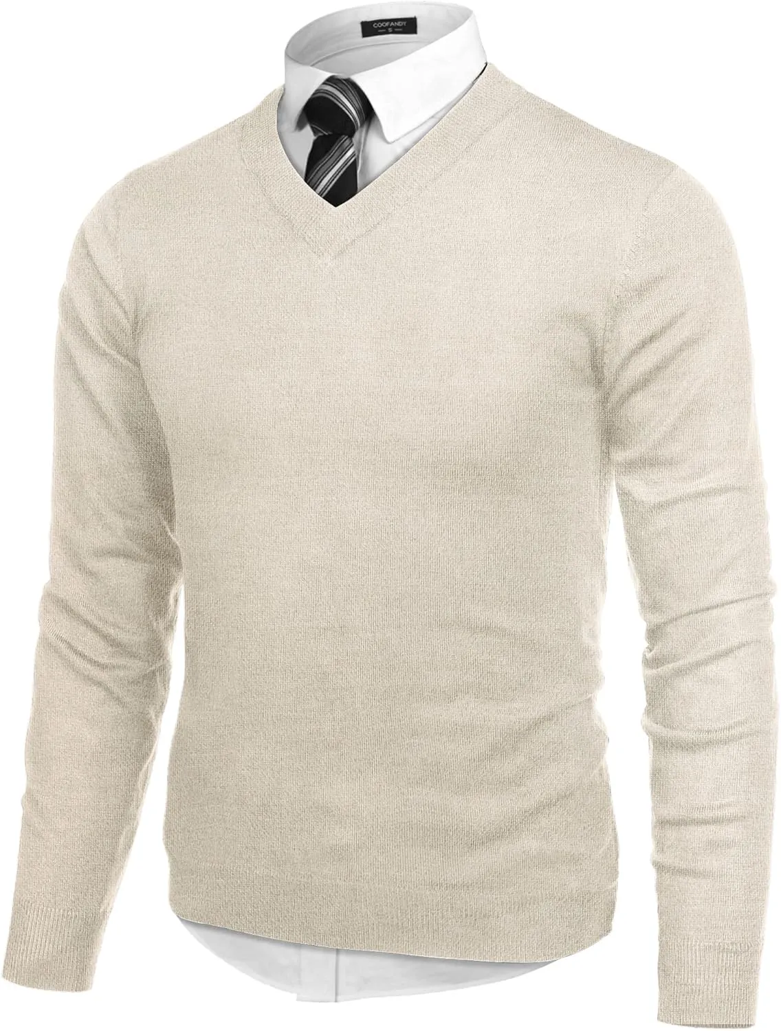 COOFANDY Mens V Neck Dress Sweater Long Sleeve Slim Fit Fashion Pullover Sweater