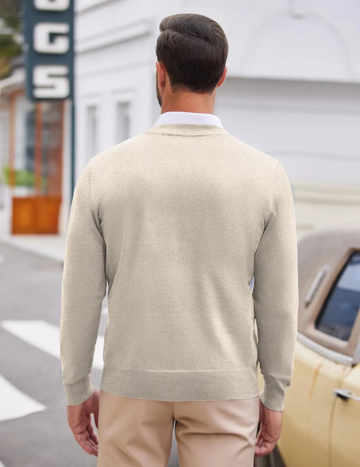 COOFANDY Mens V Neck Dress Sweater Long Sleeve Slim Fit Fashion Pullover Sweater