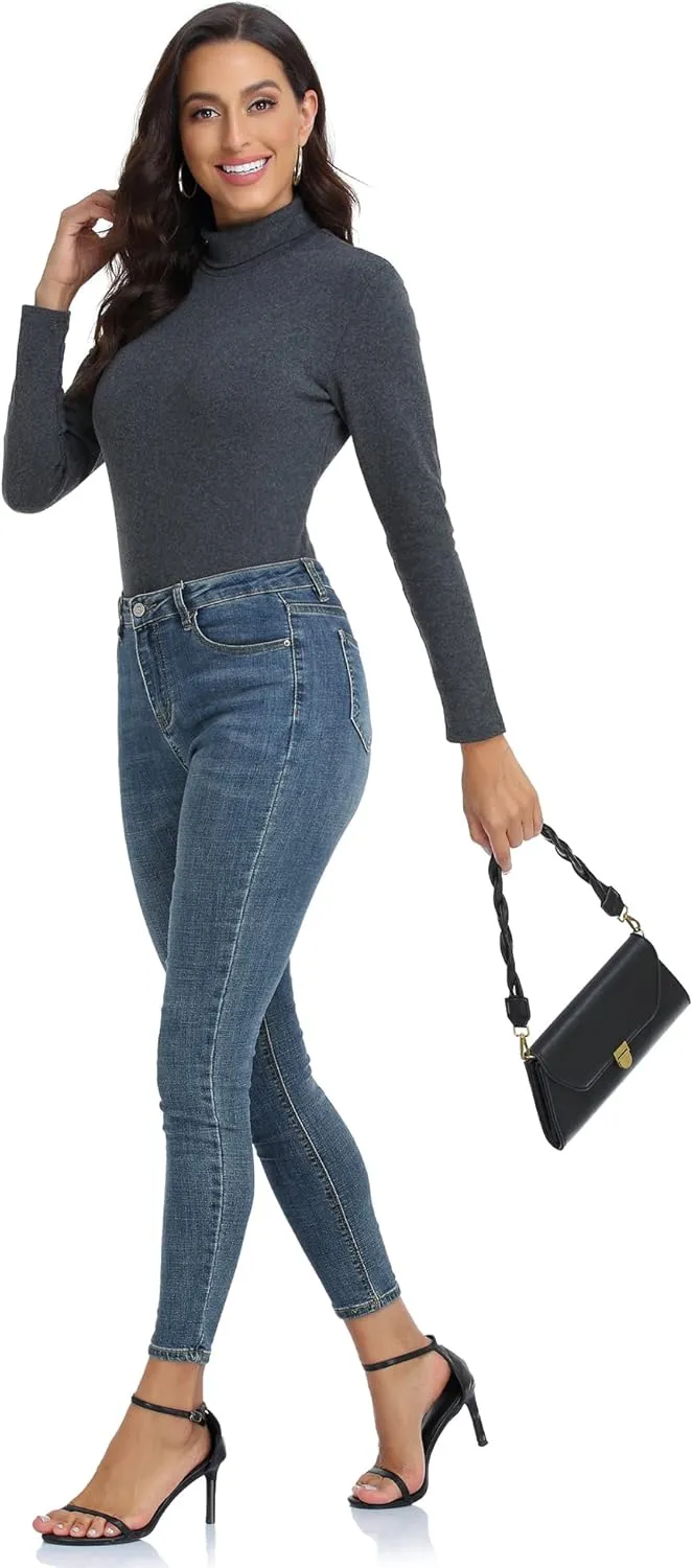 CUNYI Women's Mock Turtleneck Shirt Long Sleeve Thermal Tee Cotton Tops for Women