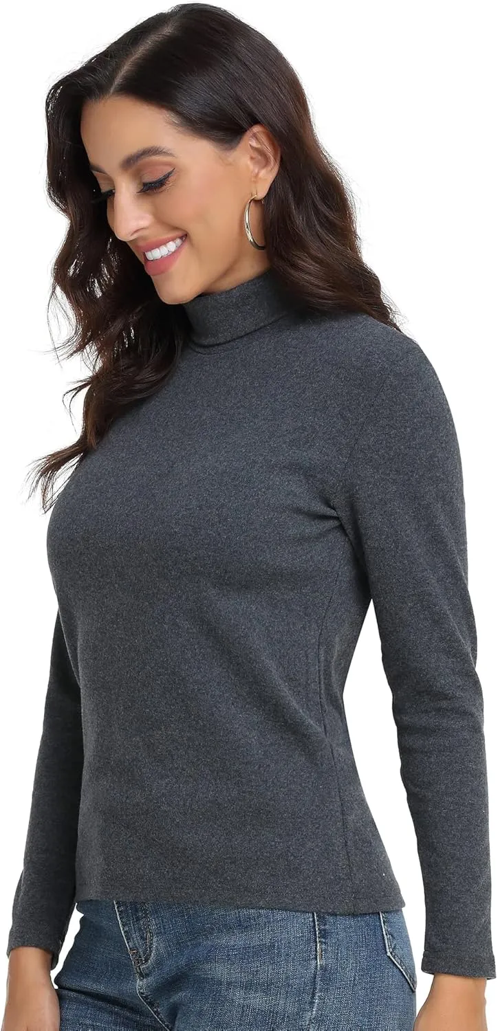 CUNYI Women's Mock Turtleneck Shirt Long Sleeve Thermal Tee Cotton Tops for Women