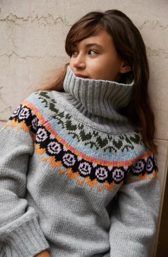 Girls Sweater | Gimla - Grey Melange Turtleneck | Molo