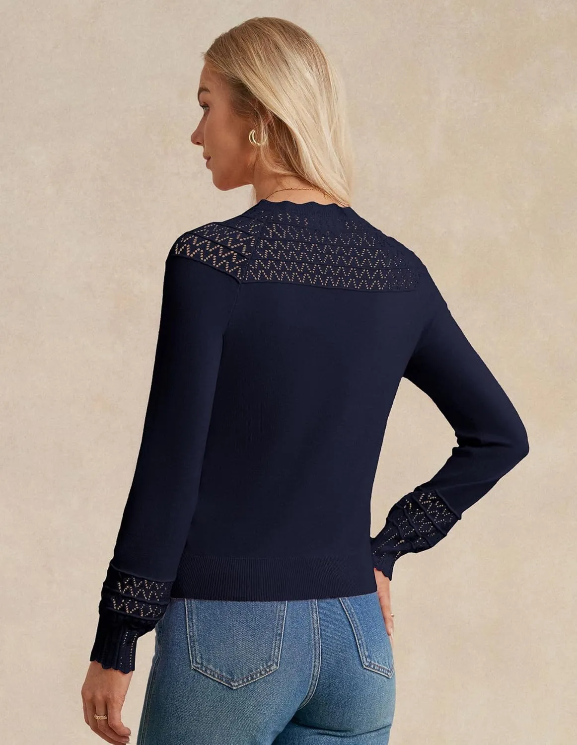 GRACE KARIN Women's Cropped Cardigan Lightweight 2025 Long Sleeve Button Down Crochet Knit Sweater Tops