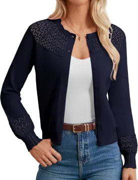 GRACE KARIN Women's Cropped Cardigan Lightweight 2025 Long Sleeve Button Down Crochet Knit Sweater Tops