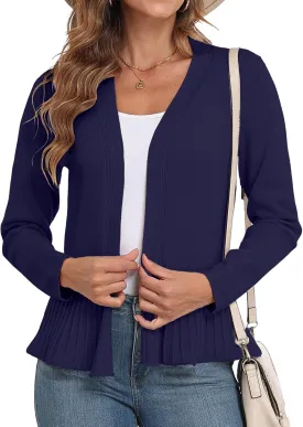 GRECERELLE Women Lightweight Casual Long Sleeves Cropped Cardigan Open Front Peplum Knit Sweater Outwear