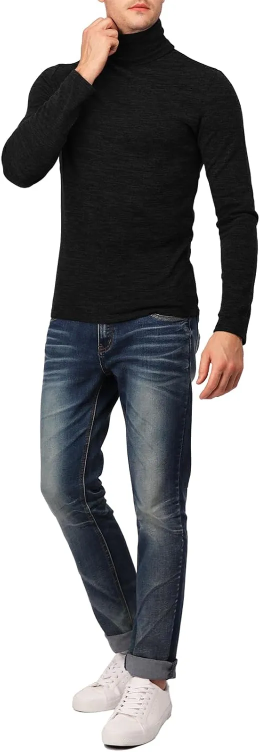 H2H Mens Lightweight Slim Fit Turtleneck Pullover Casual Long Sleeve