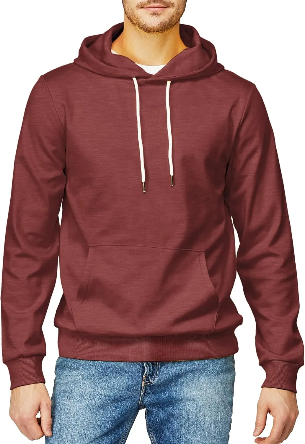 H2H Men's Pullover Hoodie Lightweight Long Sleeve with Kangaroo Pocket Slim Fit Basic Casual Sweatshirt