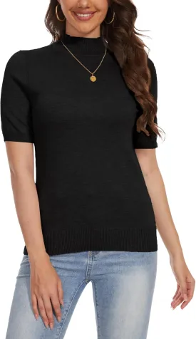 INKOFF Women's Short Sleeve Mock Neck Sweater Top Turtleneck Dressy Pullover Knit Shirt
