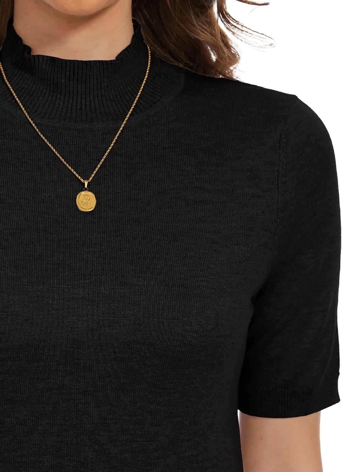 INKOFF Women's Short Sleeve Mock Neck Sweater Top Turtleneck Dressy Pullover Knit Shirt