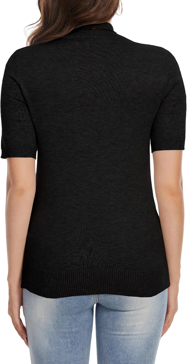 INKOFF Women's Short Sleeve Mock Neck Sweater Top Turtleneck Dressy Pullover Knit Shirt