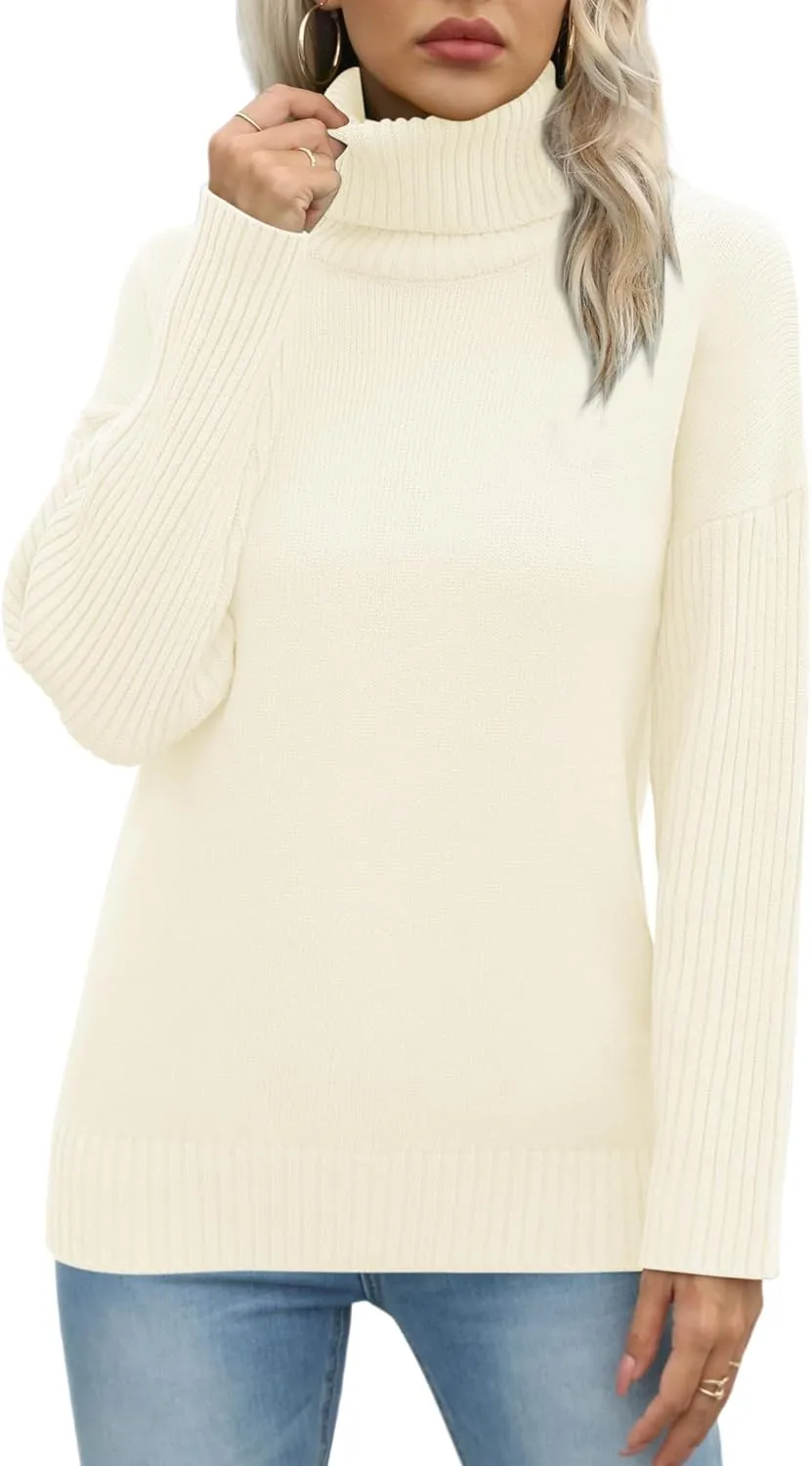 Jouica Women 2024 Fall Casual Turtleneck Batwing Sleeve Chunky Oversized Ribbed Knit Tunic Sweaters Pullover