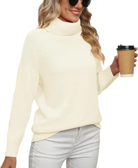 Jouica Women 2024 Fall Casual Turtleneck Batwing Sleeve Chunky Oversized Ribbed Knit Tunic Sweaters Pullover