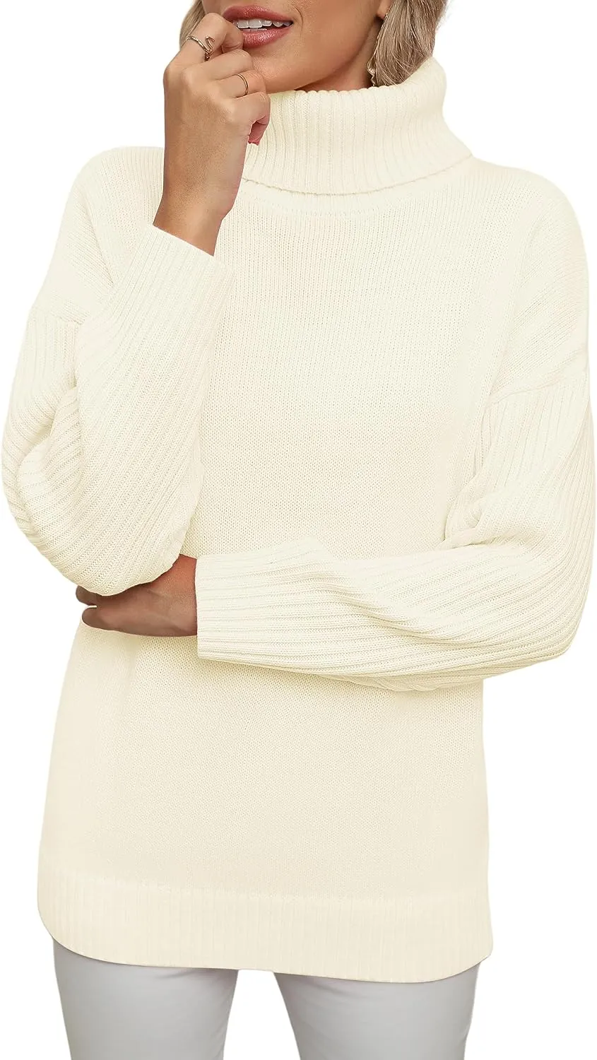 Jouica Women 2024 Fall Casual Turtleneck Batwing Sleeve Chunky Oversized Ribbed Knit Tunic Sweaters Pullover