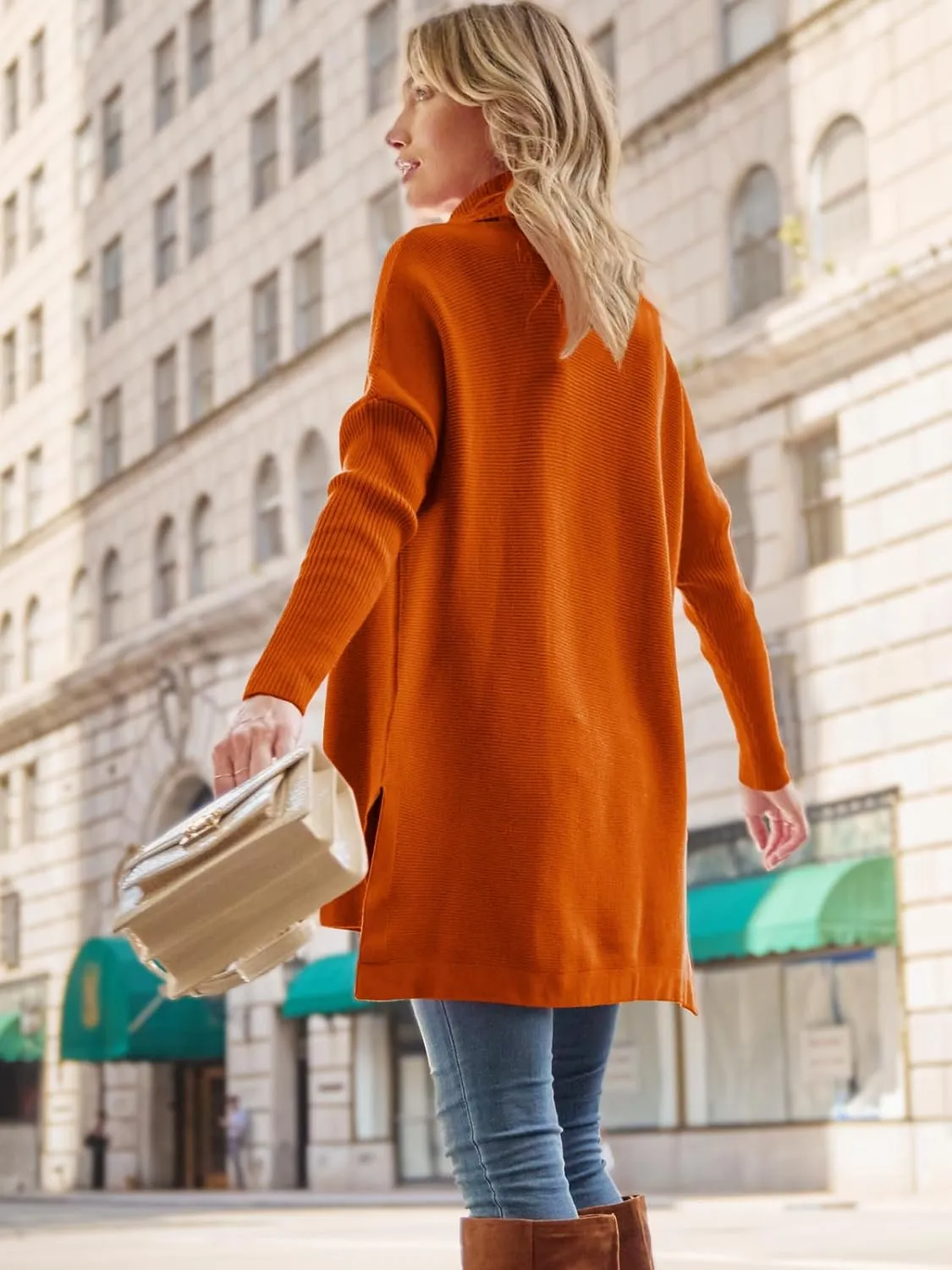 LILLUSORY Women's Turtleneck Oversized Sweaters Long Batwing Sleeve Spilt Hem Tunic Pullover Knit Tops