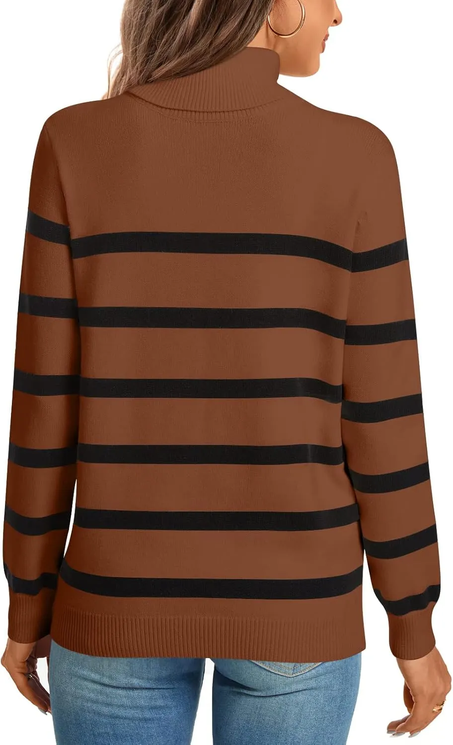 LONGYUAN Women Winter Turtle Necks Striped Knit Sweater Long Sleeve Pullover Casual Color Block Spring Tops 2025