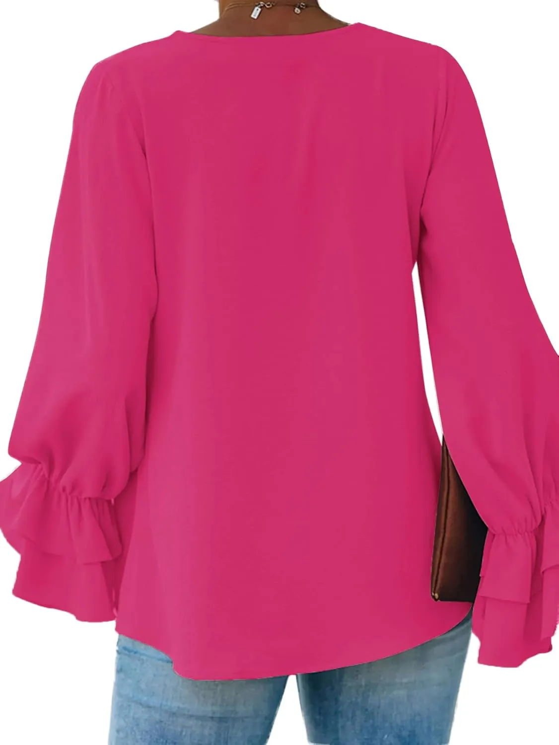 LYANER Women's Casual V Neck Tiered Ruffle Bell Long Sleeve Blouse Shirt Tunic Top