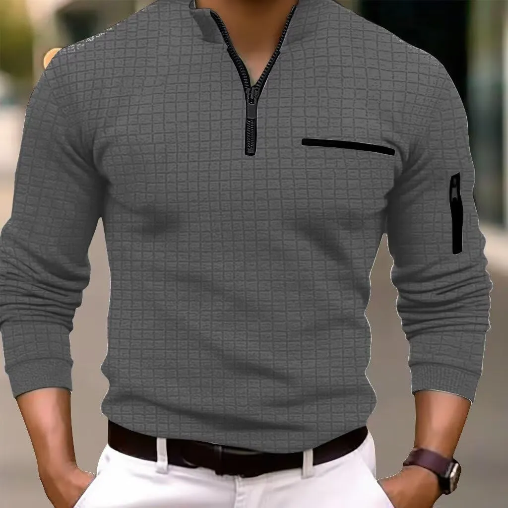 Men's Quarter Zip Polo Shirts Long Sleeve Pullover Lightweight Mock Neck Casual Slim Fit Golf Polo Shirt