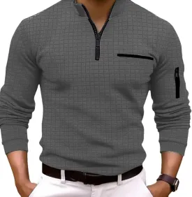 Men's Quarter Zip Polo Shirts Long Sleeve Pullover Lightweight Mock Neck Casual Slim Fit Golf Polo Shirt