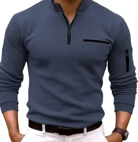 Men's Quarter Zip Polo Shirts Long Sleeve Pullover Lightweight Mock Neck Casual Slim Fit Golf Polo Shirt