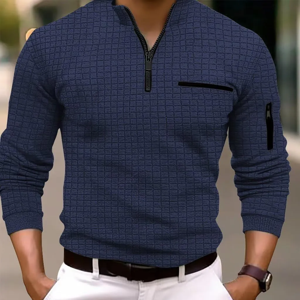 Men's Quarter Zip Polo Shirts Long Sleeve Pullover Lightweight Mock Neck Casual Slim Fit Golf Polo Shirt