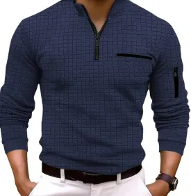 Men's Quarter Zip Polo Shirts Long Sleeve Pullover Lightweight Mock Neck Casual Slim Fit Golf Polo Shirt
