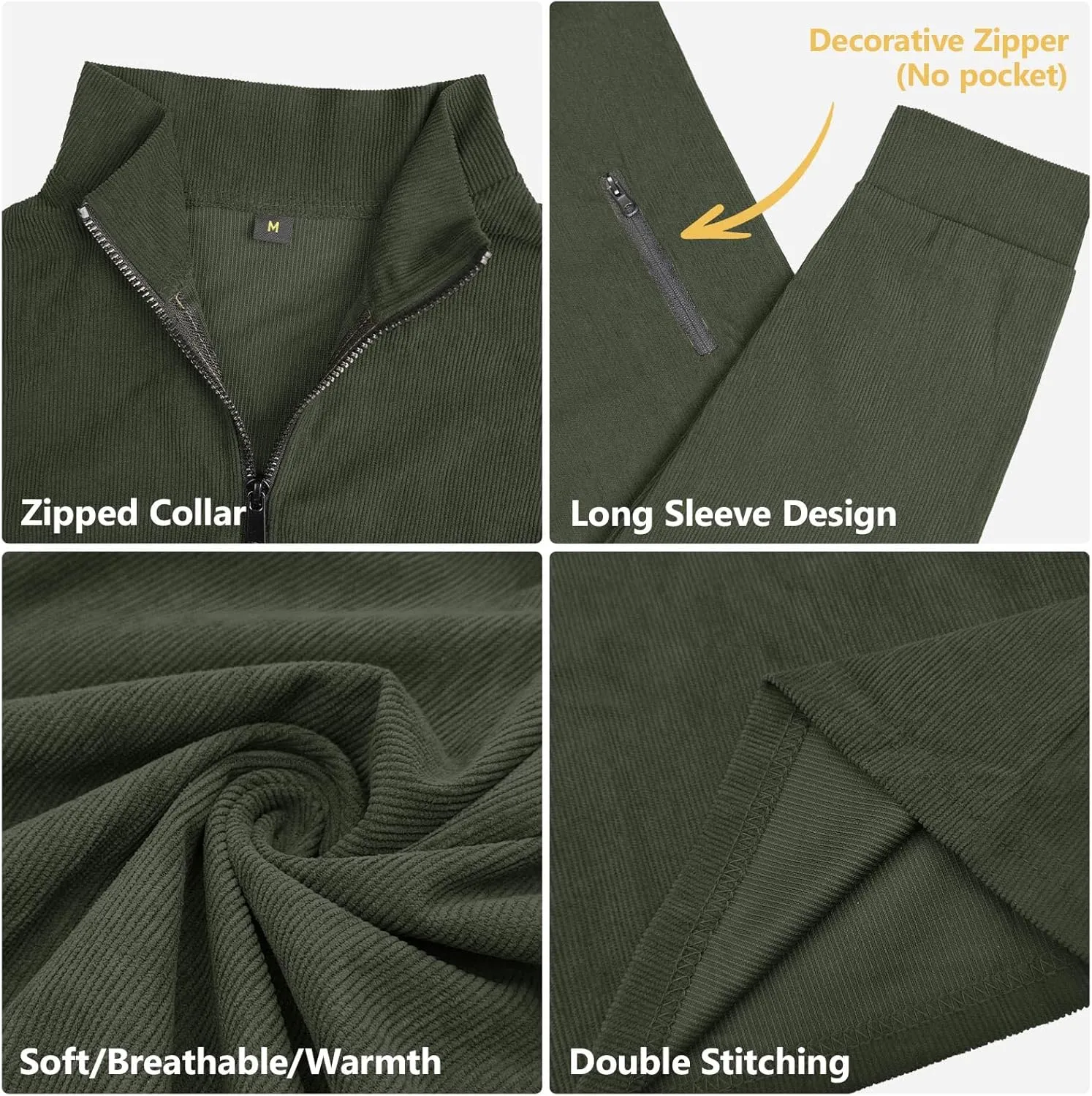 Men's Quarter Zip Polo Shirts Long Sleeve Pullover Lightweight Mock Neck Casual Slim Fit Golf Polo Shirt
