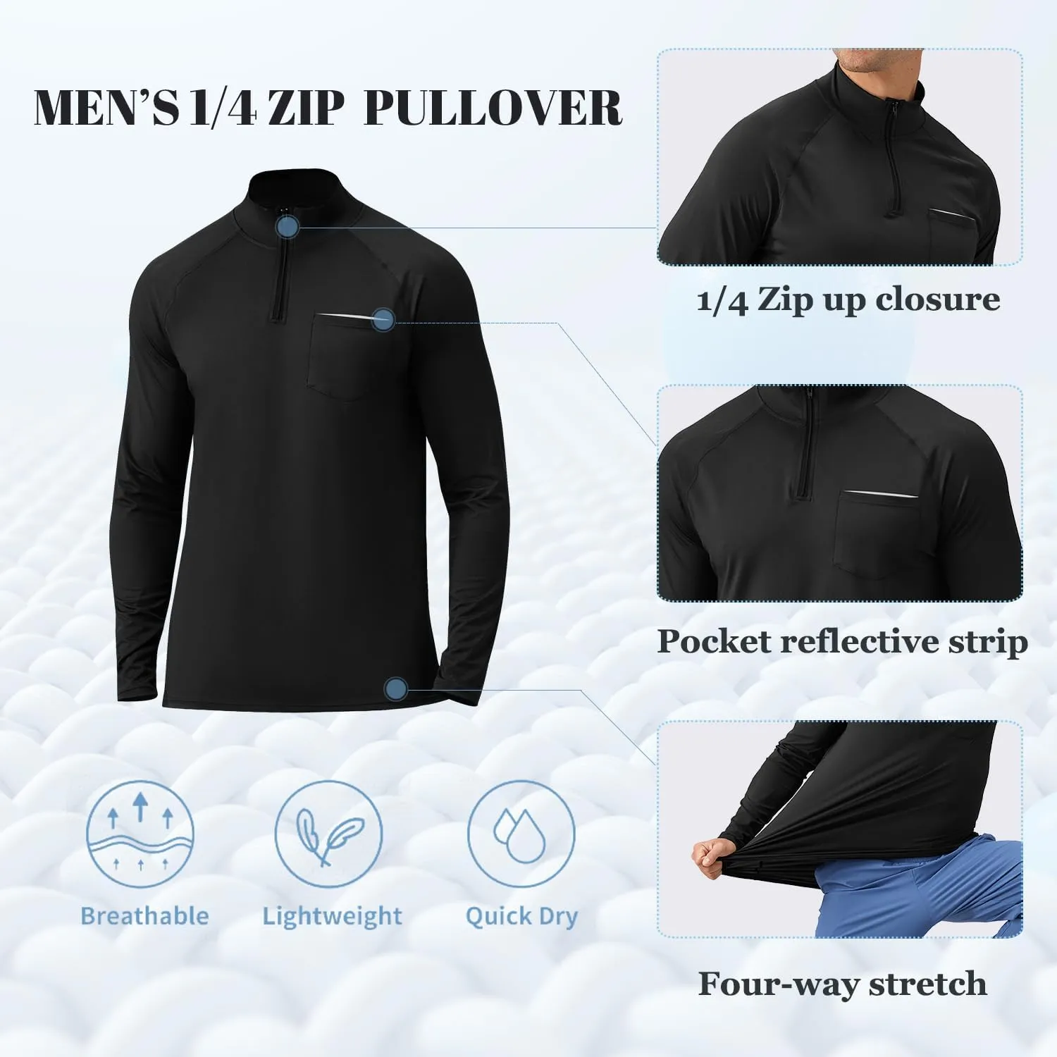 Men's Quarter Zip Pullover Long Sleeve Golf Shirts 1/4 Half Zip Sweatshirts for Golf Polo Fishing Athletic