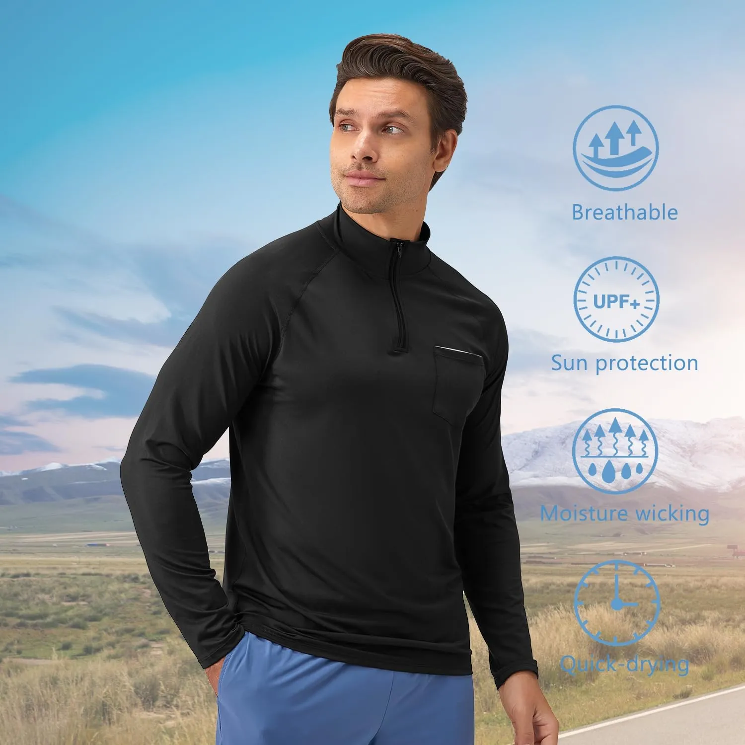Men's Quarter Zip Pullover Long Sleeve Golf Shirts 1/4 Half Zip Sweatshirts for Golf Polo Fishing Athletic