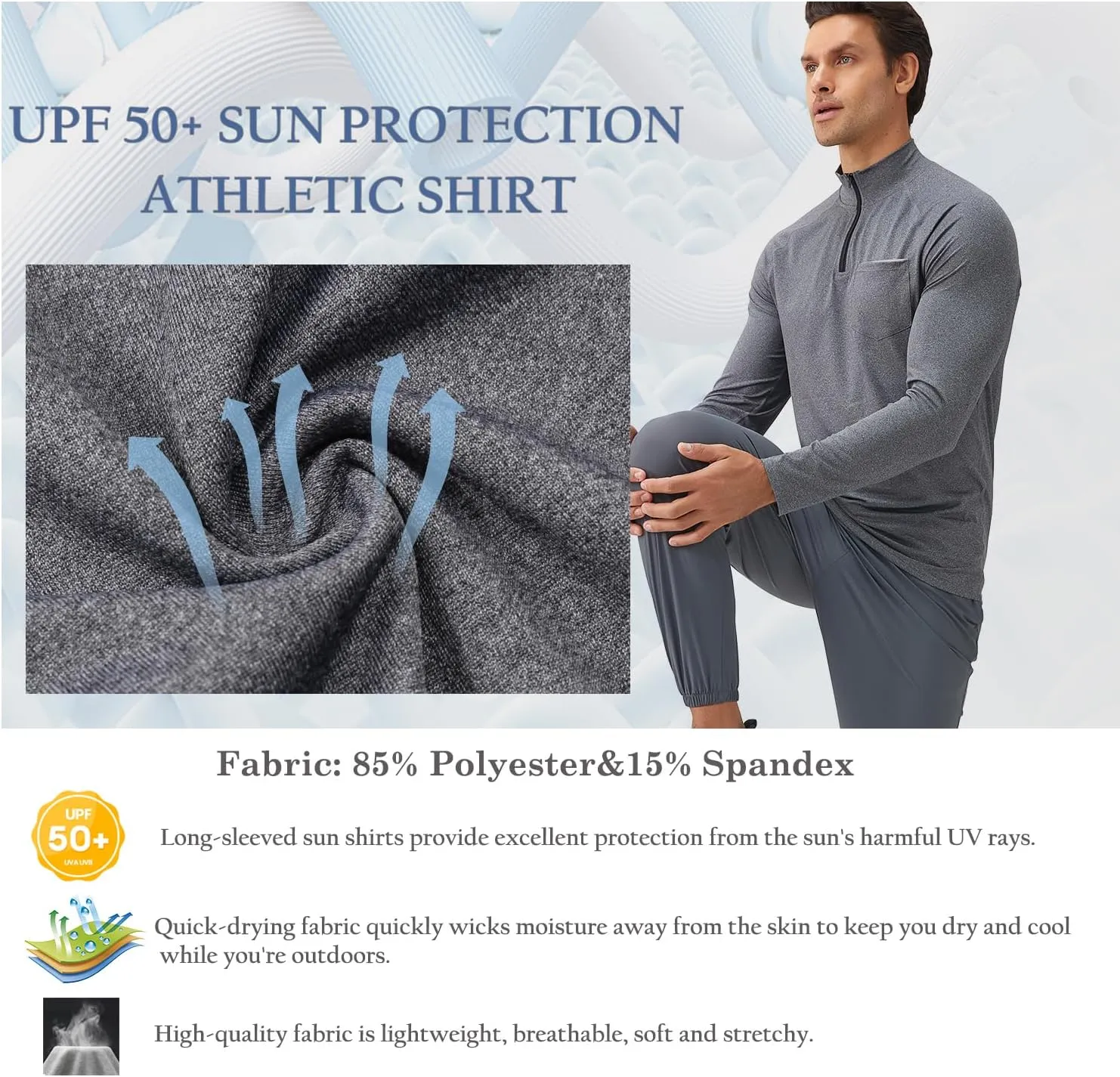 Men's Quarter Zip Pullover Long Sleeve Golf Shirts 1/4 Half Zip Sweatshirts for Golf Polo Fishing Athletic