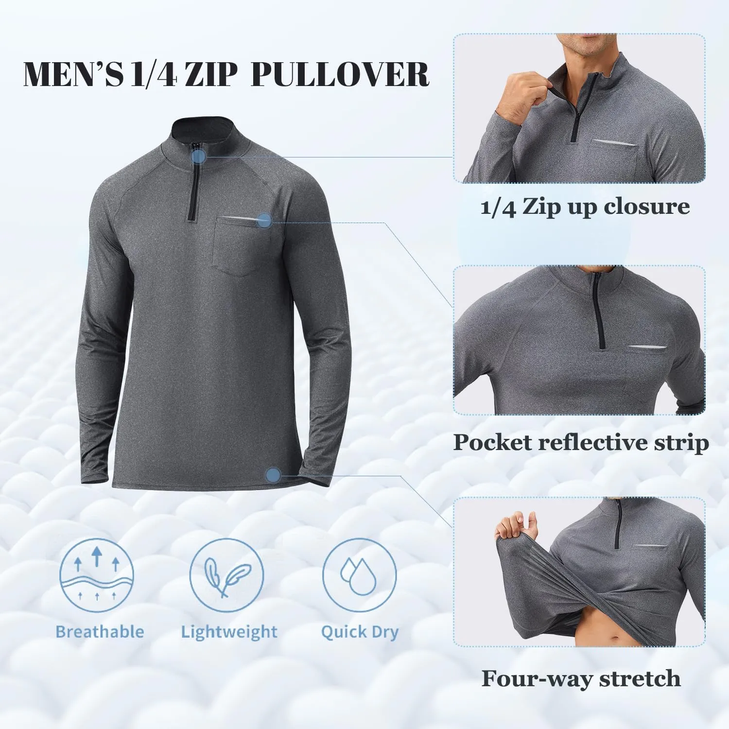 Men's Quarter Zip Pullover Long Sleeve Golf Shirts 1/4 Half Zip Sweatshirts for Golf Polo Fishing Athletic