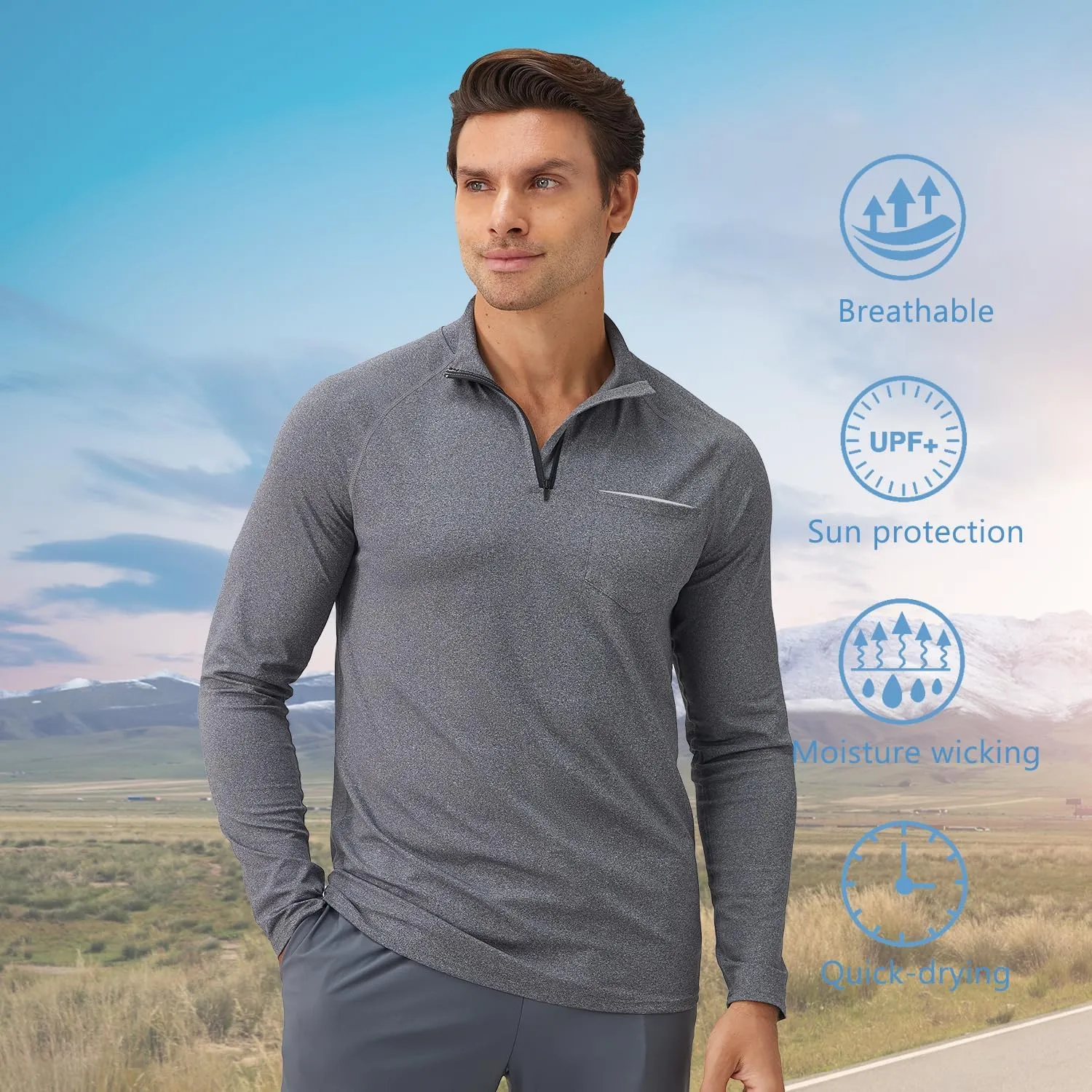 Men's Quarter Zip Pullover Long Sleeve Golf Shirts 1/4 Half Zip Sweatshirts for Golf Polo Fishing Athletic