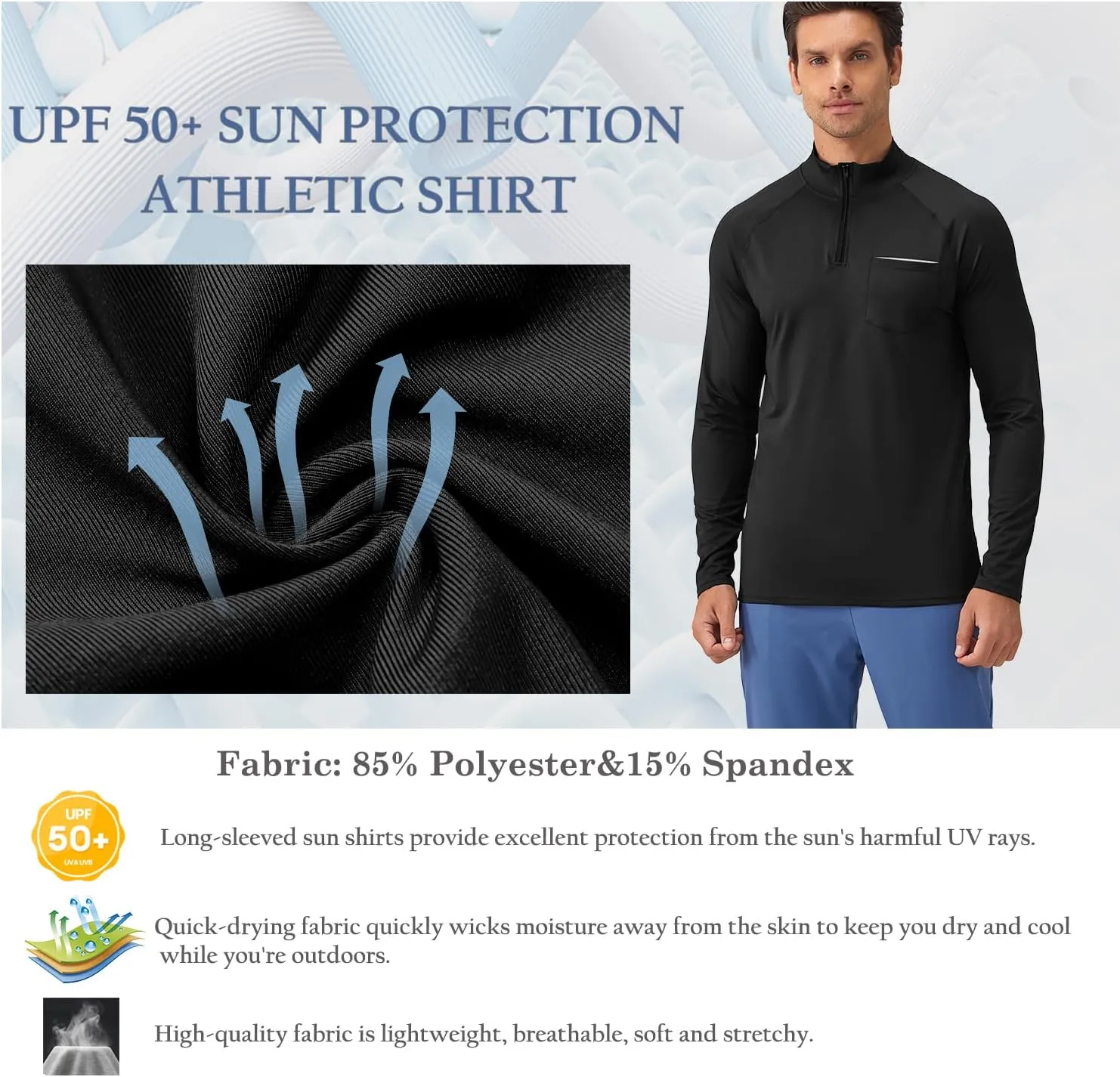 Men's Quarter Zip Pullover Long Sleeve Golf Shirts 1/4 Half Zip Sweatshirts for Golf Polo Fishing Athletic