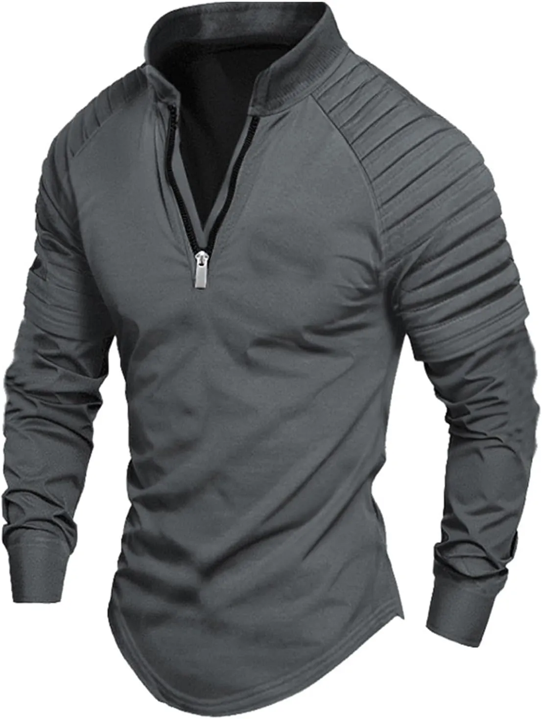 Men's Sports Quarter Zip Polo Sweater Outdoor Leisure Slim Long Sleeve Pullover Lightweight Mock Neck Sweatershirt