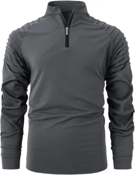 Men's Sports Quarter Zip Polo Sweater Outdoor Leisure Slim Long Sleeve Pullover Lightweight Mock Neck Sweatershirt