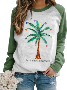 Merry Chrismas Plam Tree Sweatshirt Women Hawaii Beach Holiday Shirt Funny Chrismas Graphic Long Sleeve Pullover Tops