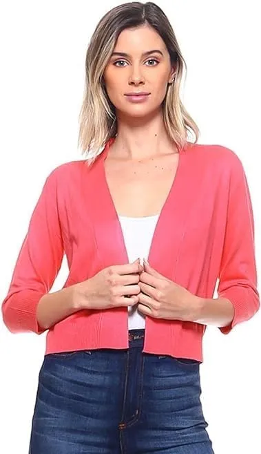 NE PEOPLE Women's Crop Cardigan  Lightweight 3/4 Sleeve Open Front Cropped Shrugs Classic Knit Sweater (S-3XL)
